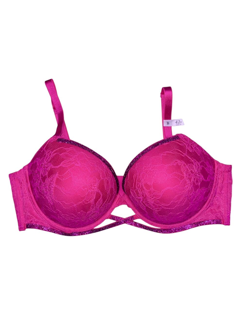 Victoria's Secret Very Sexy Shine Cradle Lace Push-Up Bra Hot Pink Size 42D